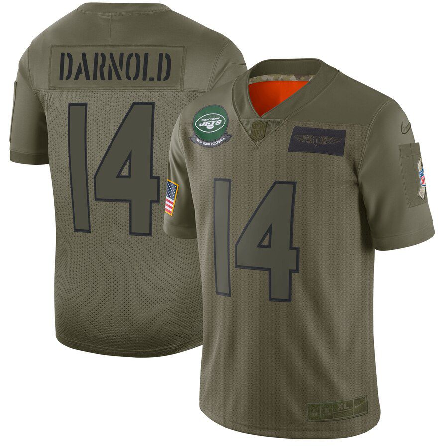 Men New York Jets #14 Darnold Green Nike Olive Salute To Service Limited NFL Jerseys